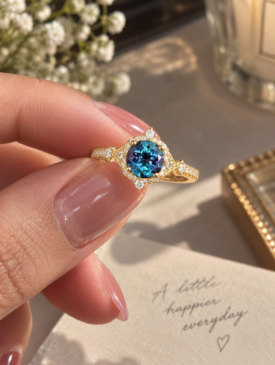 Luxurious Vintage 4-Prong Round Cut Alexandrite Engagement Ring