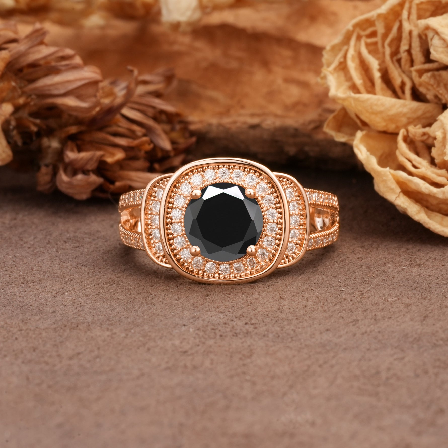 Luxurious & Classic Vintage Stackable 4-Prong Round Cut Black Onyx Engagement Ring - Additional view