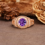 Luxurious & Classic Vintage Stackable 4-Prong Round Cut Amethyst Engagement Ring - Additional view