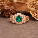 Luxurious & Classic Vintage Stackable 4-Prong Round Cut Emerald Engagement Ring - Additional view