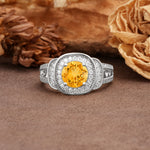 Luxurious & Classic Vintage Stackable 4-Prong Round Cut Citrine Engagement Ring - Additional view