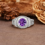 Luxurious & Classic Vintage Stackable 4-Prong Round Cut Amethyst Engagement Ring - Additional view