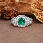 Luxurious & Classic Vintage Stackable 4-Prong Round Cut Emerald Engagement Ring - Additional view