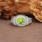 Luxurious & Classic Vintage Stackable 4-Prong Round Cut Peridot Engagement Ring - Additional view
