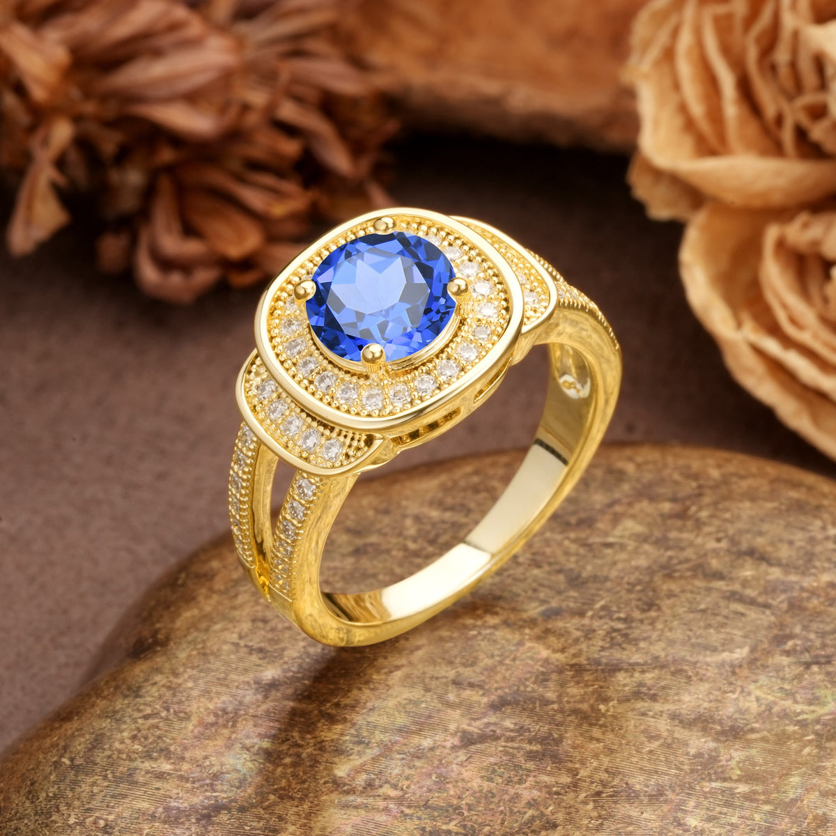 Luxurious & Classic Vintage Stackable 4-Prong Round Cut Sapphire Engagement Ring - Additional view