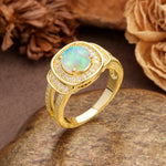 Luxurious & Classic Vintage Stackable 4-Prong Round Cut Fire Opal Engagement Ring - Additional view