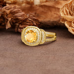 Luxurious & Classic Vintage Stackable 4-Prong Round Cut Citrine Engagement Ring - Additional view
