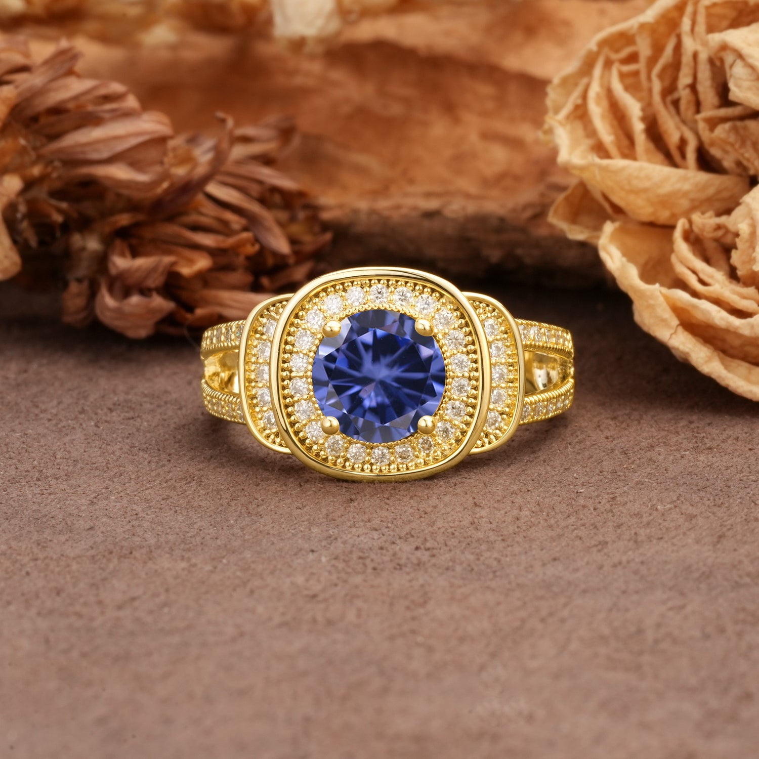 Luxurious & Classic Vintage Stackable 4-Prong Round Cut Tanzanite Engagement Ring - Additional view