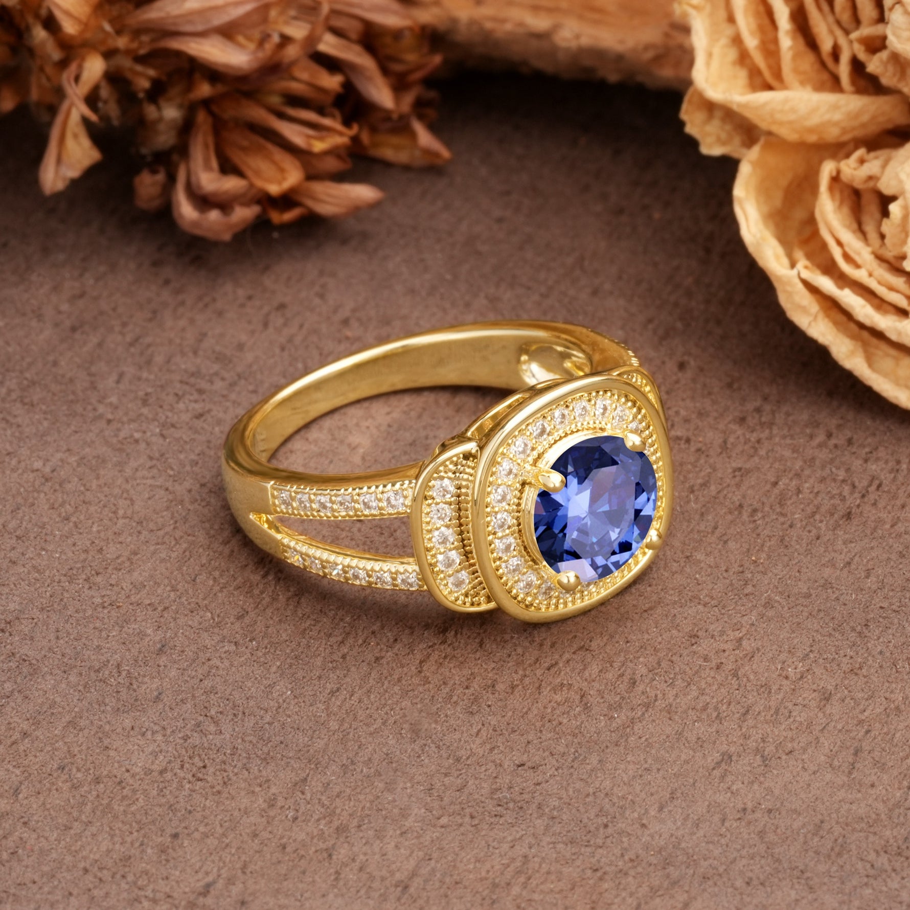 Luxurious & Classic Vintage Stackable 4-Prong Round Cut Tanzanite Engagement Ring - Additional view