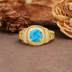 Luxurious & Classic Vintage Stackable 4-Prong Round Cut Turquoise Engagement Ring - Additional view