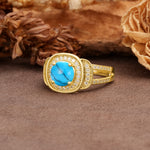 Luxurious & Classic Vintage Stackable 4-Prong Round Cut Turquoise Engagement Ring - Additional view