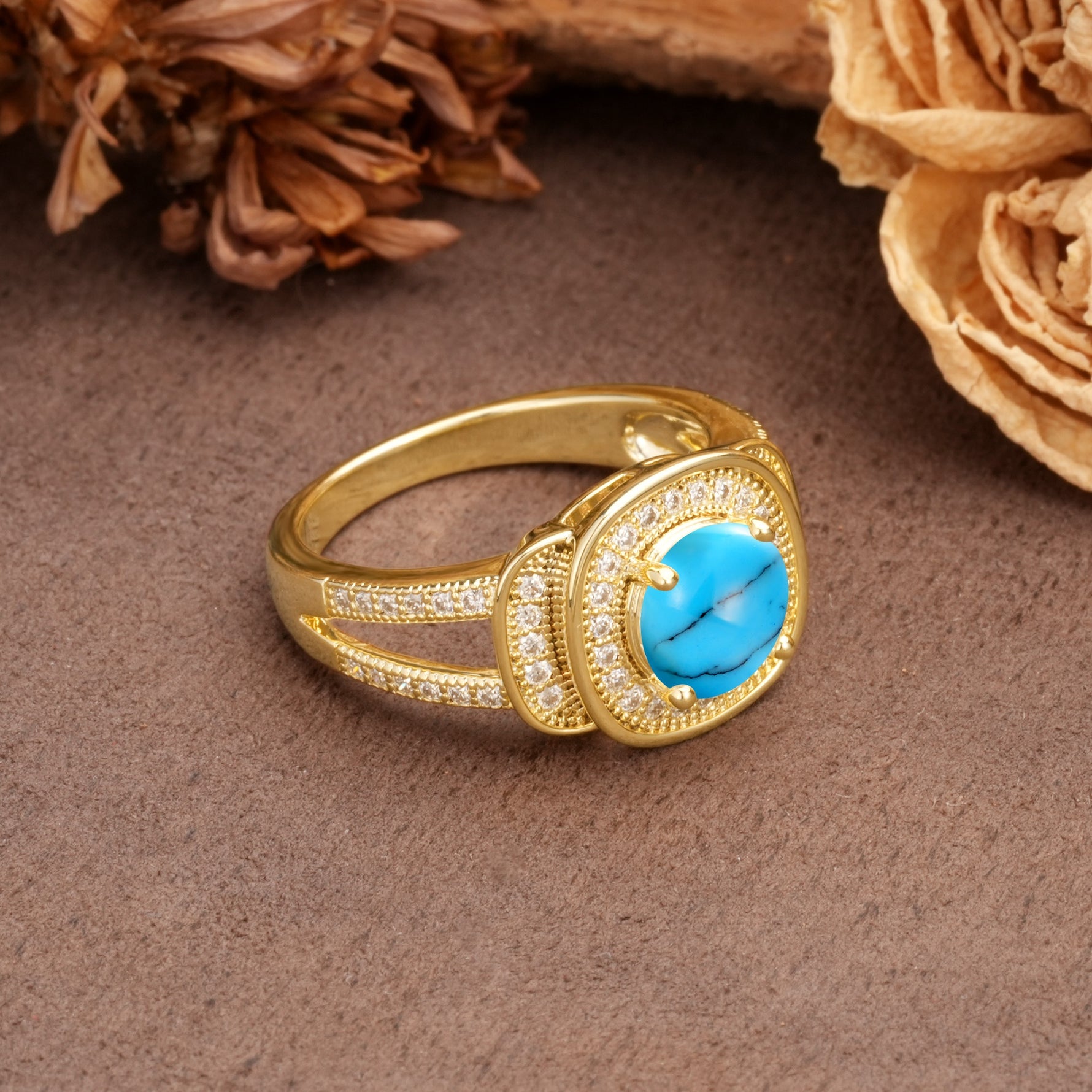 Luxurious & Classic Vintage Stackable 4-Prong Round Cut Turquoise Engagement Ring - Additional view