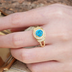 Luxurious & Classic Vintage Stackable 4-Prong Round Cut Turquoise Engagement Ring - Additional view