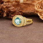 Luxurious & Classic Vintage Stackable 4-Prong Round Cut Moss Agate Engagement Ring - Additional view