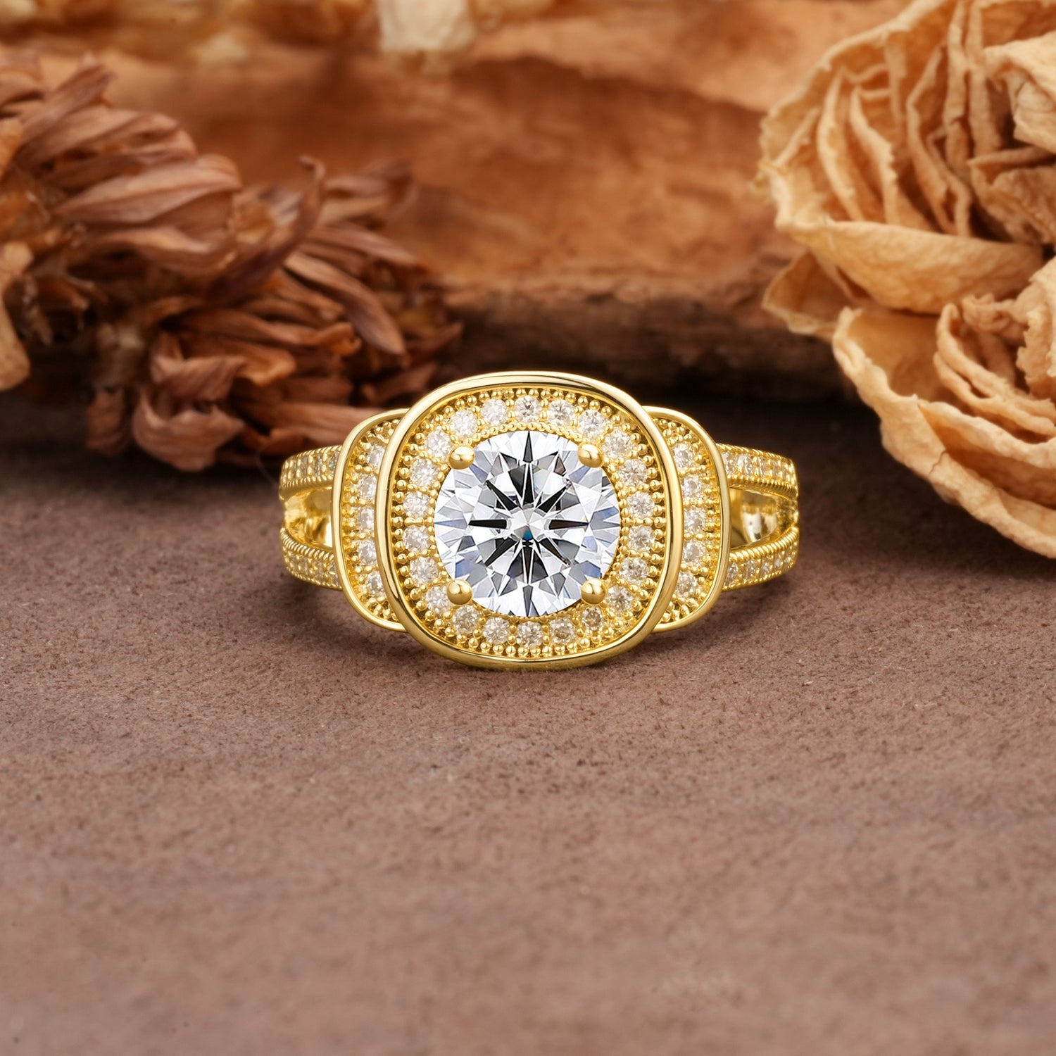 Luxurious & Classic Vintage Stackable 4-Prong Round Cut Lab Diamond Engagement Ring - Additional view