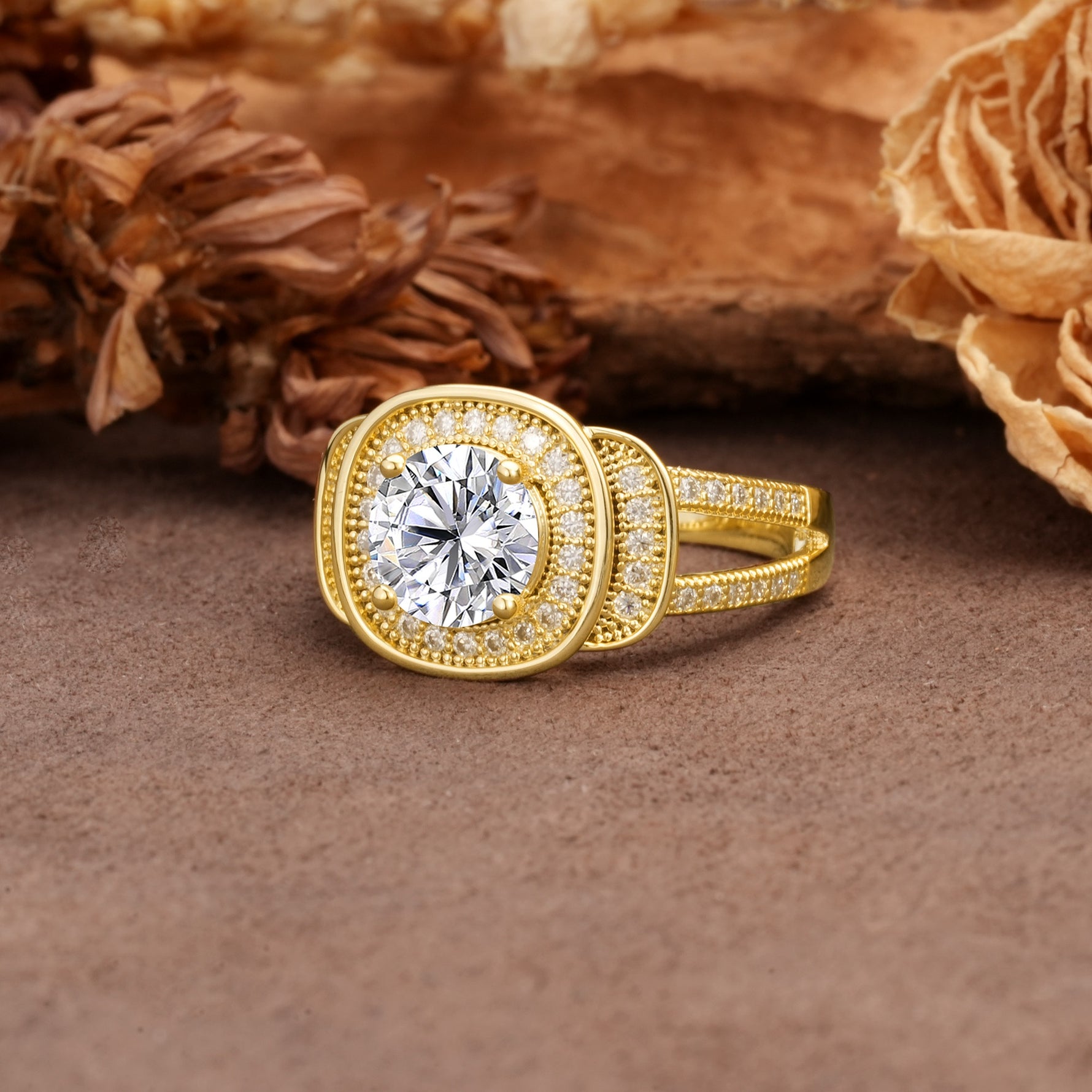 Luxurious & Classic Vintage Stackable 4-Prong Round Cut Lab Diamond Engagement Ring - Additional view