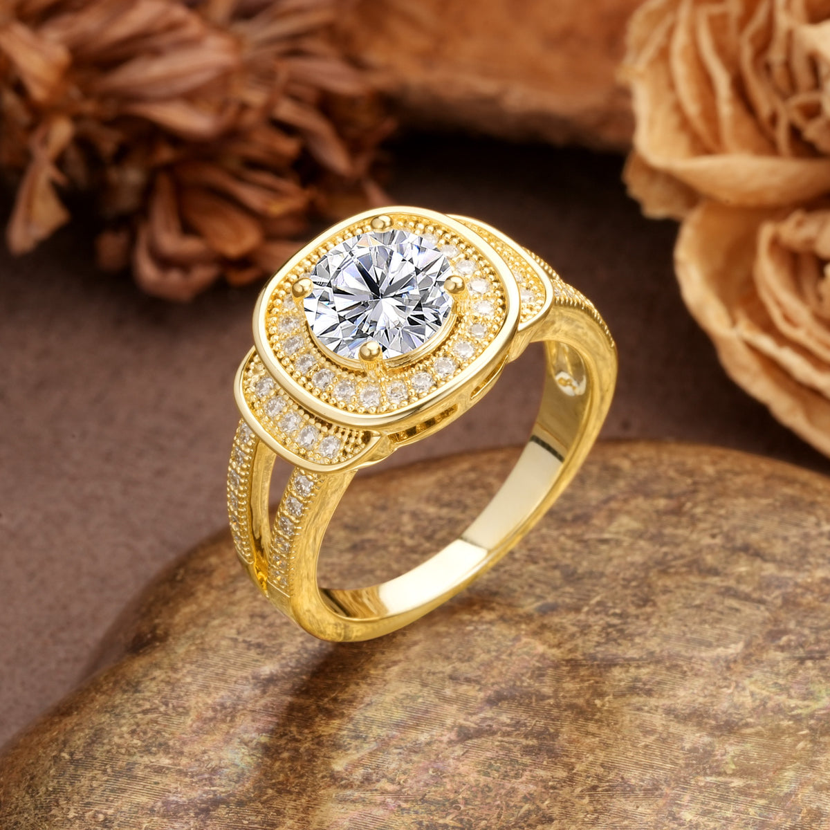 Luxurious & Classic Vintage Stackable 4-Prong Round Cut Lab Diamond Engagement Ring - Additional view