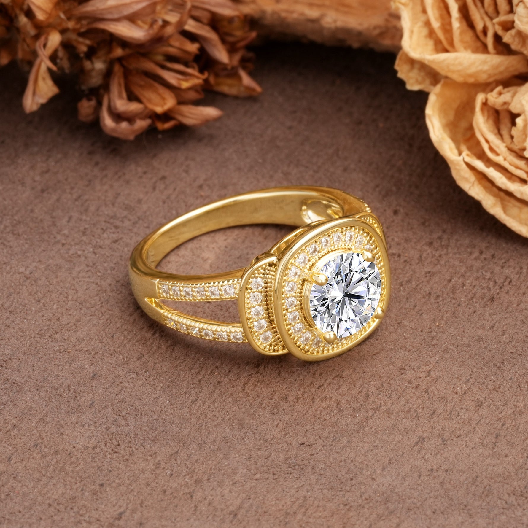 Luxurious & Classic Vintage Stackable 4-Prong Round Cut Lab Diamond Engagement Ring - Additional view