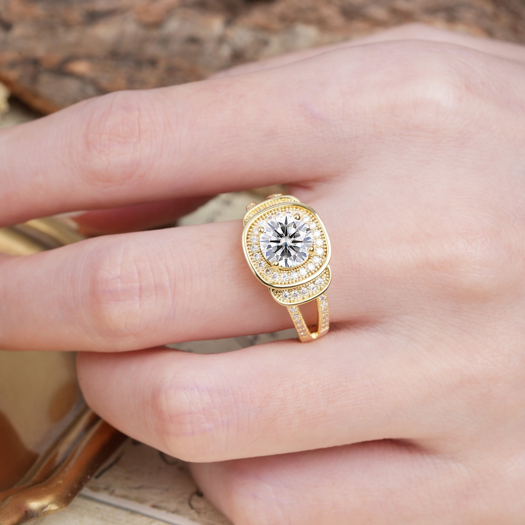 Luxurious & Classic Vintage Stackable 4-Prong Round Cut Lab Diamond Engagement Ring - Additional view