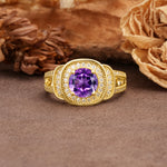 Luxurious & Classic Vintage Stackable 4-Prong Round Cut Amethyst Engagement Ring - Additional view