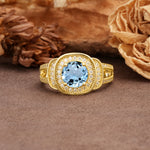 Luxurious & Classic Vintage Stackable 4-Prong Round Cut Aquamarine Engagement Ring - Additional view
