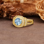 Luxurious & Classic Vintage Stackable 4-Prong Round Cut Aquamarine Engagement Ring - Additional view