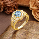 Luxurious & Classic Vintage Stackable 4-Prong Round Cut Aquamarine Engagement Ring - Additional view