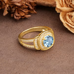 Luxurious & Classic Vintage Stackable 4-Prong Round Cut Aquamarine Engagement Ring - Additional view