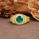Luxurious & Classic Vintage Stackable 4-Prong Round Cut Emerald Engagement Ring - Additional view