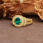 Luxurious & Classic Vintage Stackable 4-Prong Round Cut Emerald Engagement Ring - Additional view