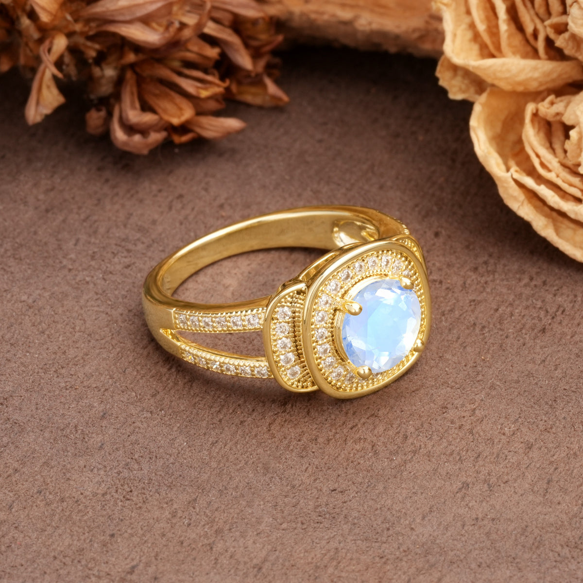Luxurious & Classic Vintage Stackable 4-Prong Round Cut Moonstone Engagement Ring - Additional view