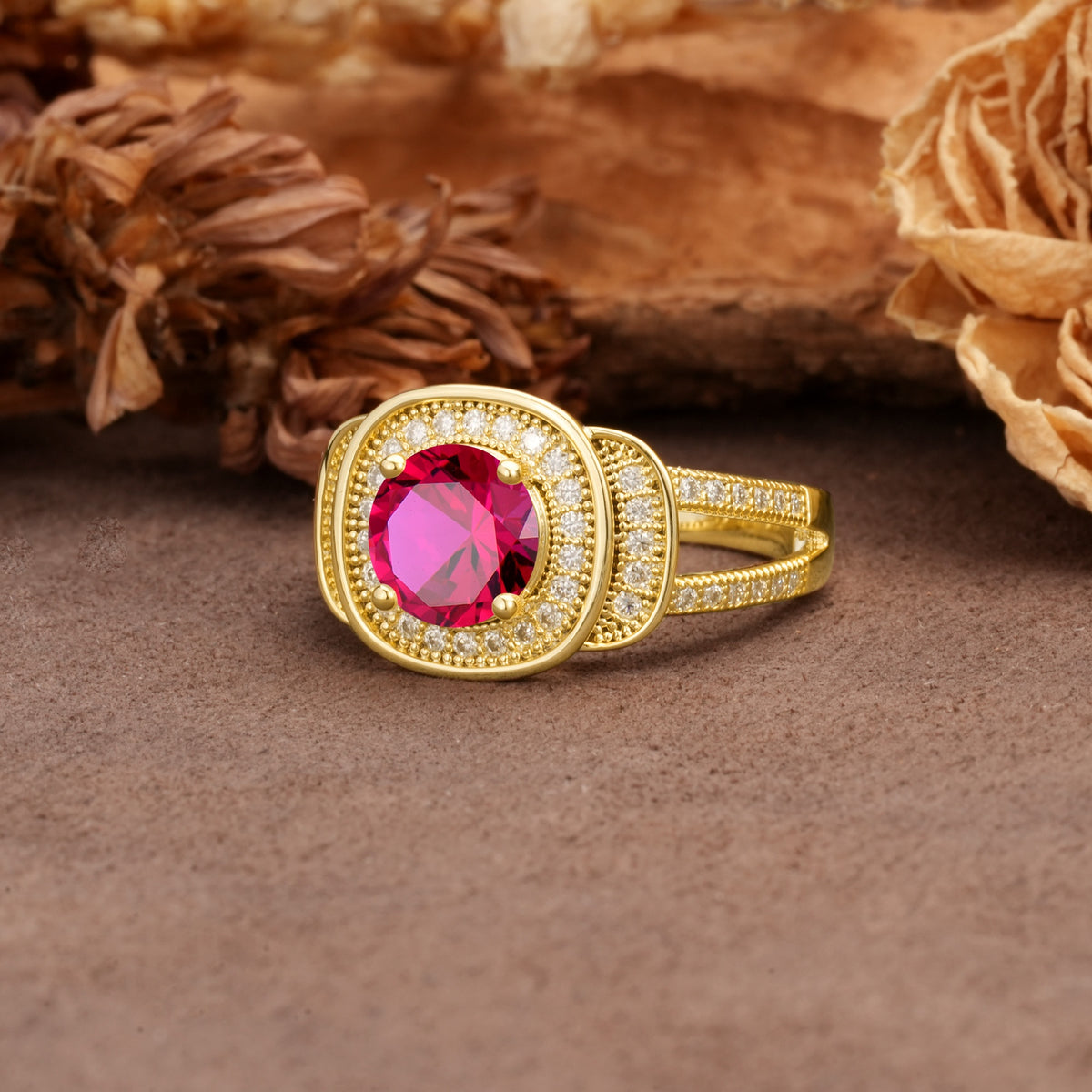 Luxurious & Classic Vintage Stackable 4-Prong Round Cut Ruby Engagement Ring - Additional view