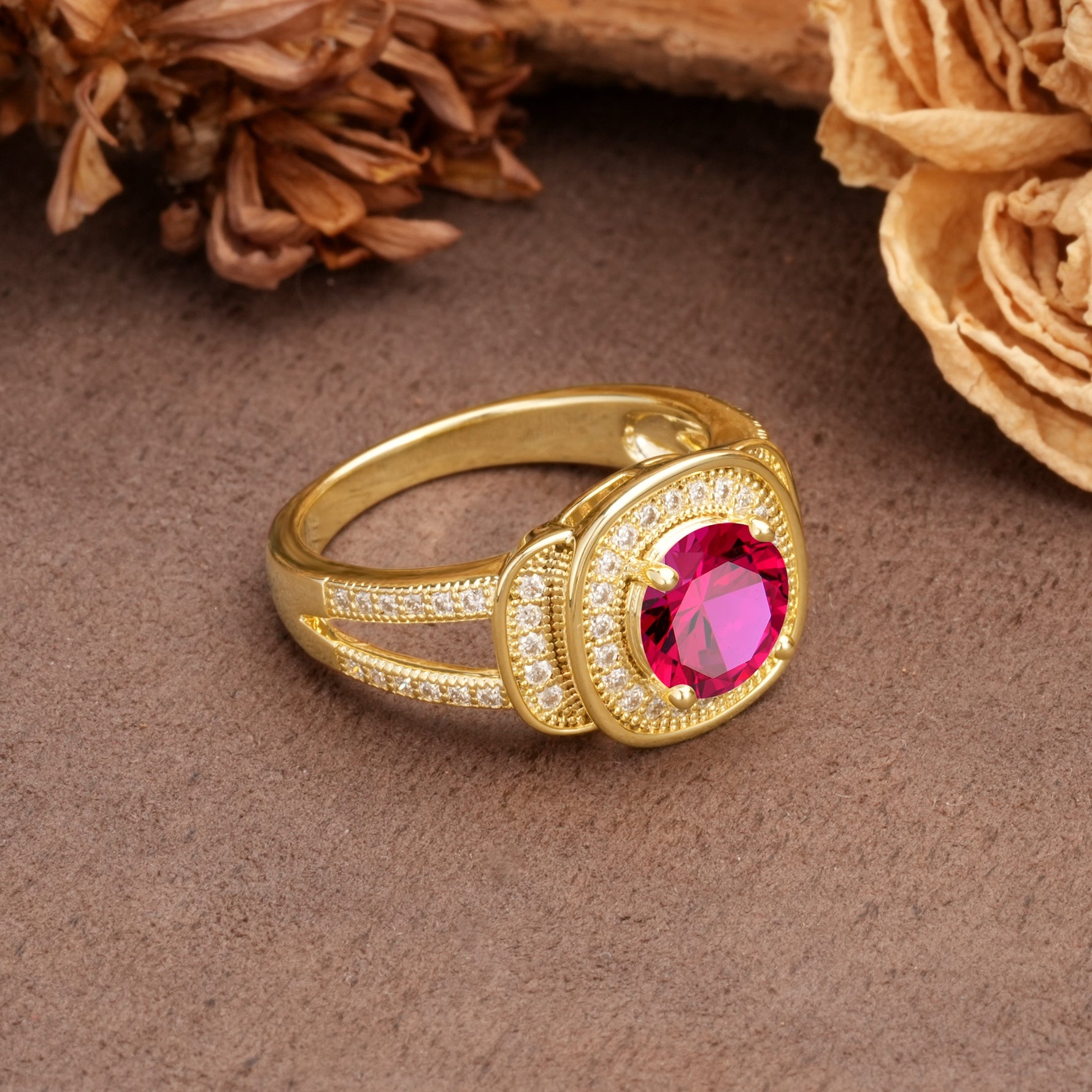 Luxurious & Classic Vintage Stackable 4-Prong Round Cut Ruby Engagement Ring - Additional view