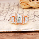 Luxury 4 Prong Emerald CutMoissanite Side Stone Engagement Ring - Additional view