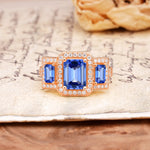 Luxury 4 Prong Emerald CutSapphire Side Stone Engagement Ring - Additional view