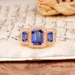 Luxury 4 Prong Emerald CutTanzanite Side Stone Engagement Ring - Additional view