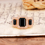Luxury 4 Prong Emerald CutBlack Onyx Side Stone Engagement Ring - Additional view