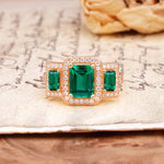 Luxury 4 Prong Emerald CutEmerald Side Stone Engagement Ring - Additional view