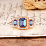 Luxury 4 Prong Emerald CutAlexandrite Side Stone Engagement Ring - Additional view