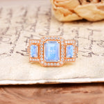 Luxury 4 Prong Emerald CutMoonstone Side Stone Engagement Ring - Additional view