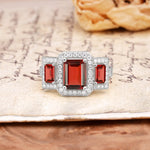 Luxury 4 Prong Emerald CutGarnet Side Stone Engagement Ring - Additional view