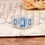 Luxury 4 Prong Emerald CutAquamarine Side Stone Engagement Ring - Additional view