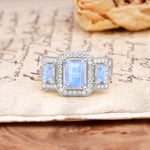 Luxury 4 Prong Emerald CutMoonstone Side Stone Engagement Ring - Additional view