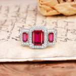 Luxury 4 Prong Emerald CutRuby Side Stone Engagement Ring - Additional view