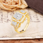 Luxury 4 Prong Emerald CutMoissanite Side Stone Engagement Ring - Additional view