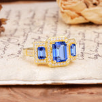 Luxury 4 Prong Emerald CutSapphire Side Stone Engagement Ring - Additional view