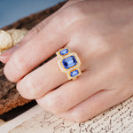 Luxury 4 Prong Emerald CutSapphire Side Stone Engagement Ring - Additional view