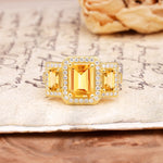 Luxury 4 Prong Emerald CutCitrine Side Stone Engagement Ring - Additional view