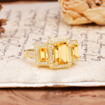 Luxury 4 Prong Emerald CutCitrine Side Stone Engagement Ring - Additional view