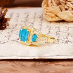 Luxury 4 Prong Emerald CutTurquoise Side Stone Engagement Ring - Additional view
